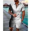 2025 summer men's 3D digital printing short-sleeved polo fashion sports and leisure suit foreign trade men's solid color