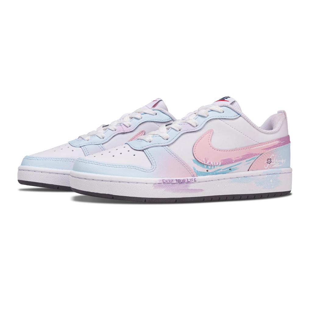 Nike Court Borough Květinový jazyk Lehké, prodyšné a protiskluzové nízké skateboardové boty Dámské růžové DO7446-101(Tým1885-)