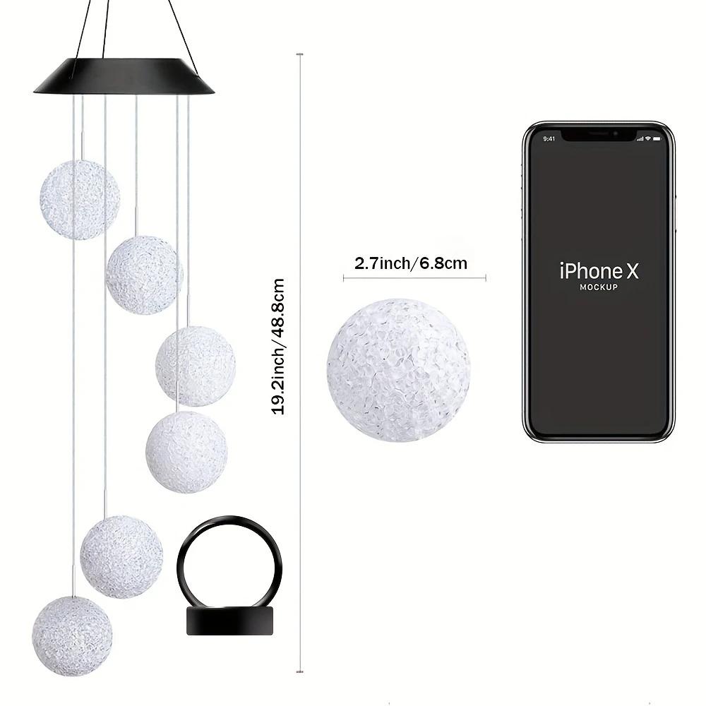 Solar-Powered Color Changing Crystal Ball Wind Chime, Portable Outdoor Light for Patio, Yard, Garden - Plastic Garden Light