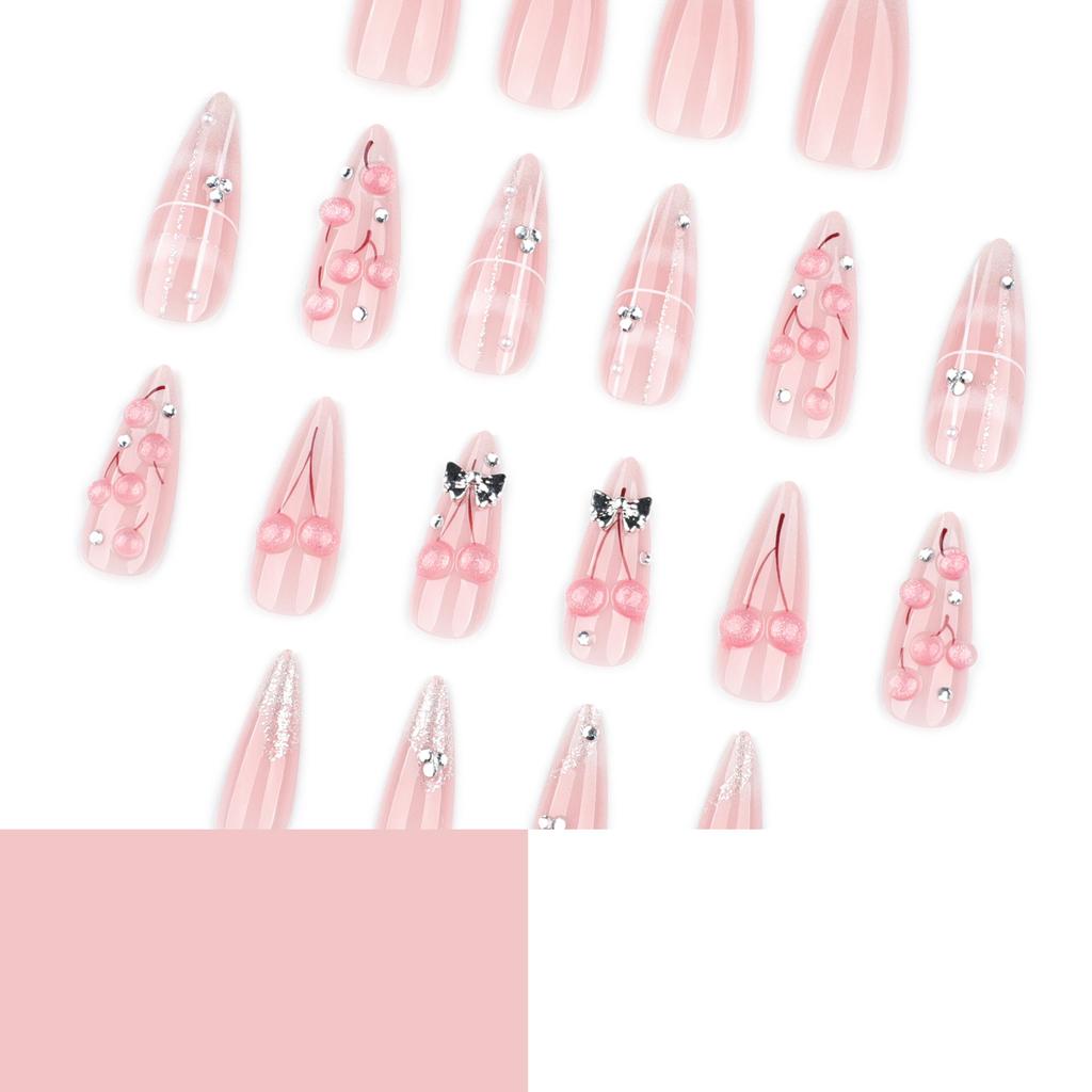 24 Pieces 3D three-dimensional cat's eye cherry manicure ins wind hot pin wearing nail fresh wearing nail fake nail piece