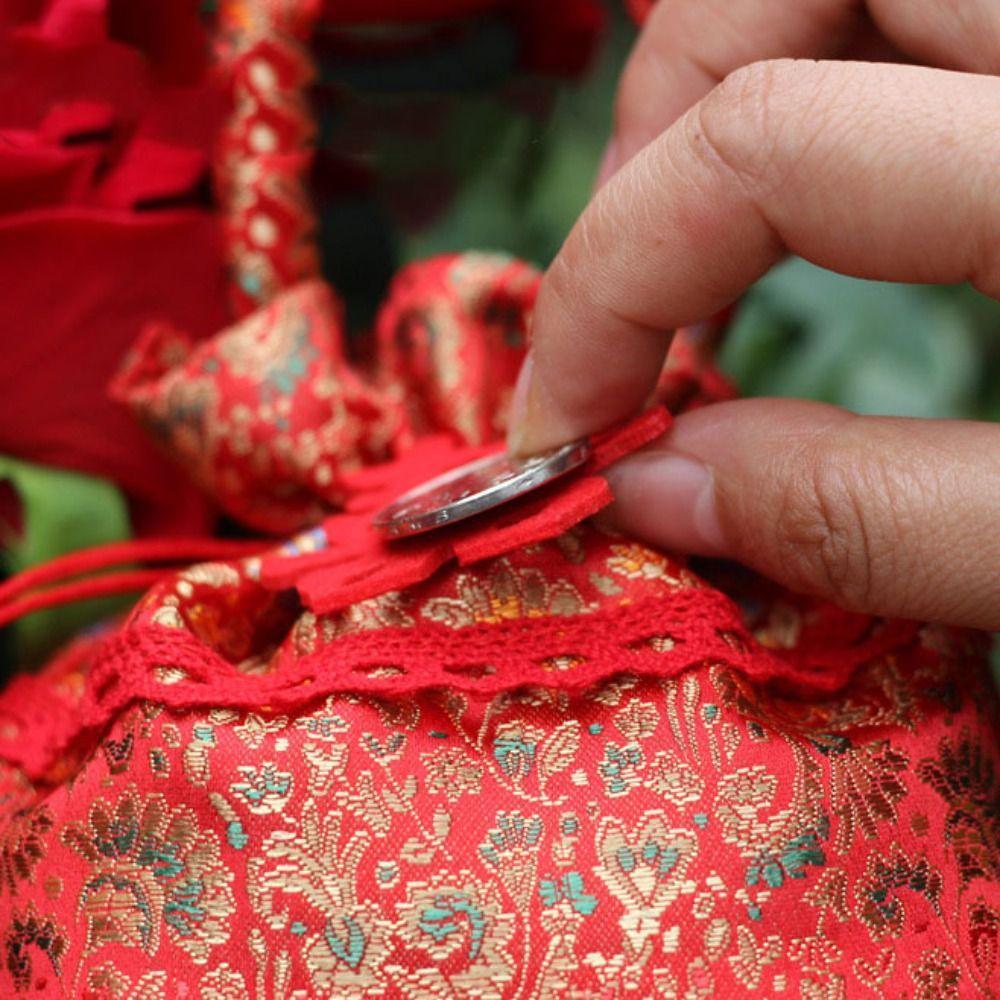 Chinese Style Flower Drawstring Bag Candy Storage Festive Sugar Bag Canvas Tassel Handbag Party