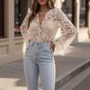 Summer Lace Shirt For Women With Long Sleeves And Round Neck In Pure Color For Street Style Fashion