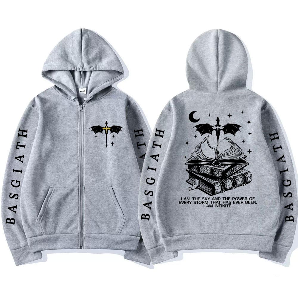 Fourth Wing Dragon Rider Zipper Hoodies Men's Basgiath War College Fashion Winter Long Sleeve Oversized Jackets