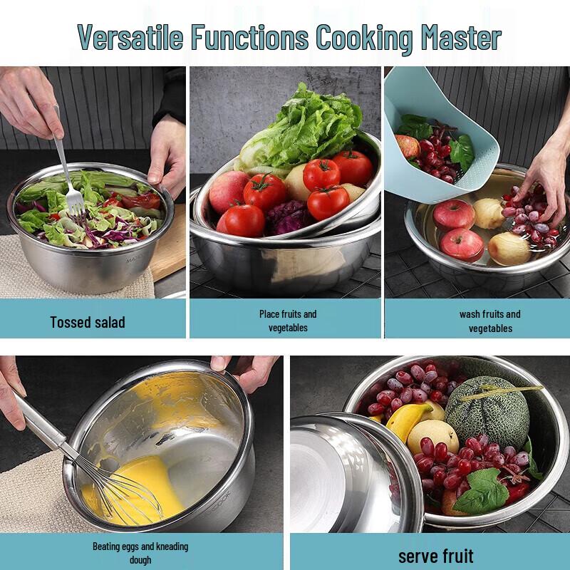 Meichu 5-teiliges Edelstahl-Rührschüssel- & Sieb-Set