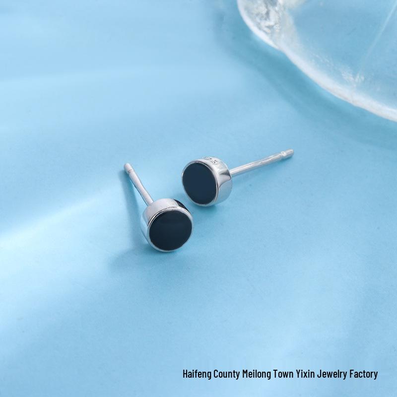 Sterling Silver S925 Drip Oil Stud Earrings for Men & Women, Trendy Cartilage Design.