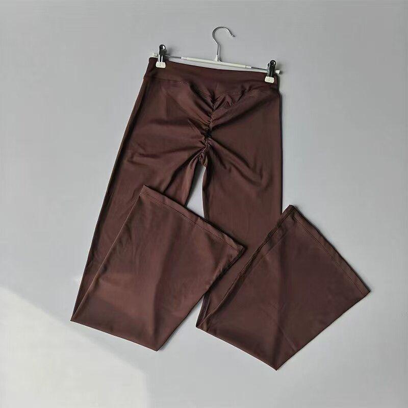 And American Style Pilates Flared Fitness Pants for Women, Peach Lift, Nude Feel, Cross-Waist, Tight-Fitting, Stunning Flared Pants for Autumn