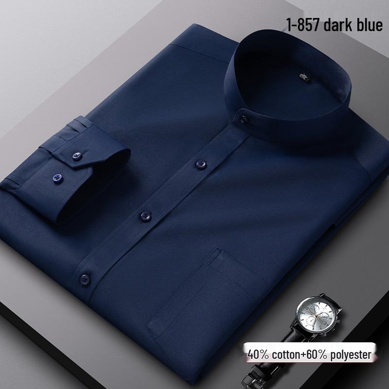 Pánská košile s dlouhým rukávem, čínská červená, stojáček - Profesionální korejský styl pracovní oděv