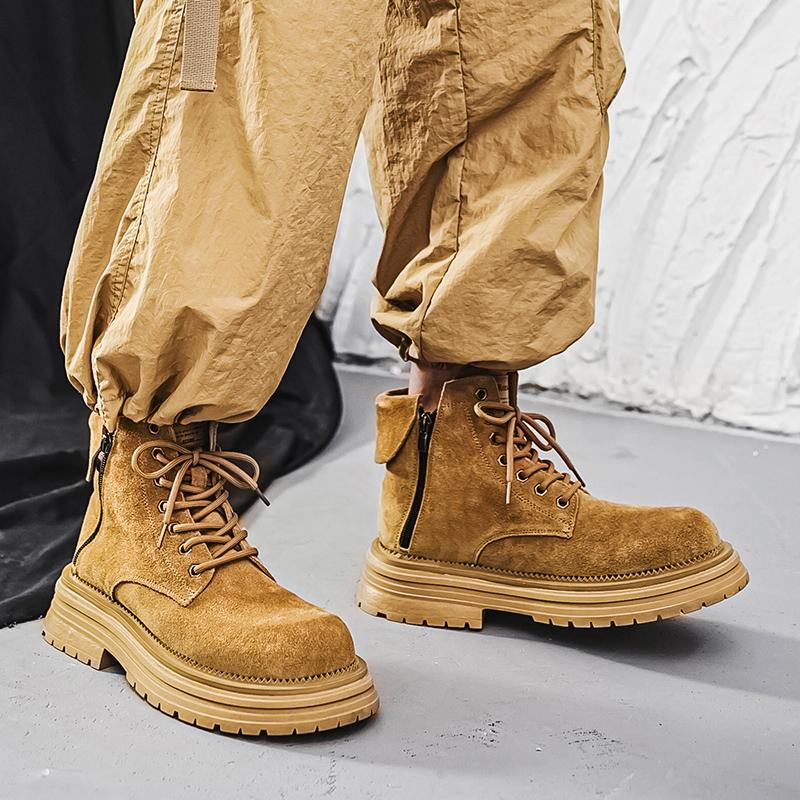 Men's High-quality Suede Horse Boots Outdoor Casual Leather Boots Thick Soled English Style Short Boots Fashionable Work Boots