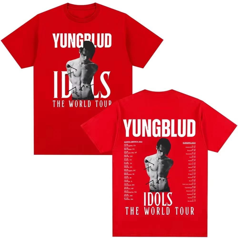 

Yungblud IDOLS The World Tour 2026 T Shirt Mens Women Hip Hop Short Sleeve T-shirts Casual Cotton Oversized Tee Shirt Streetwear M червоний