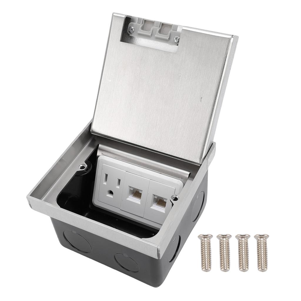 Recessed Floor Electrical Outlet Kit Flat Concealed Receptacle Outlet Water Proof Cover Box 1pc 3 Prong and 2pcs
