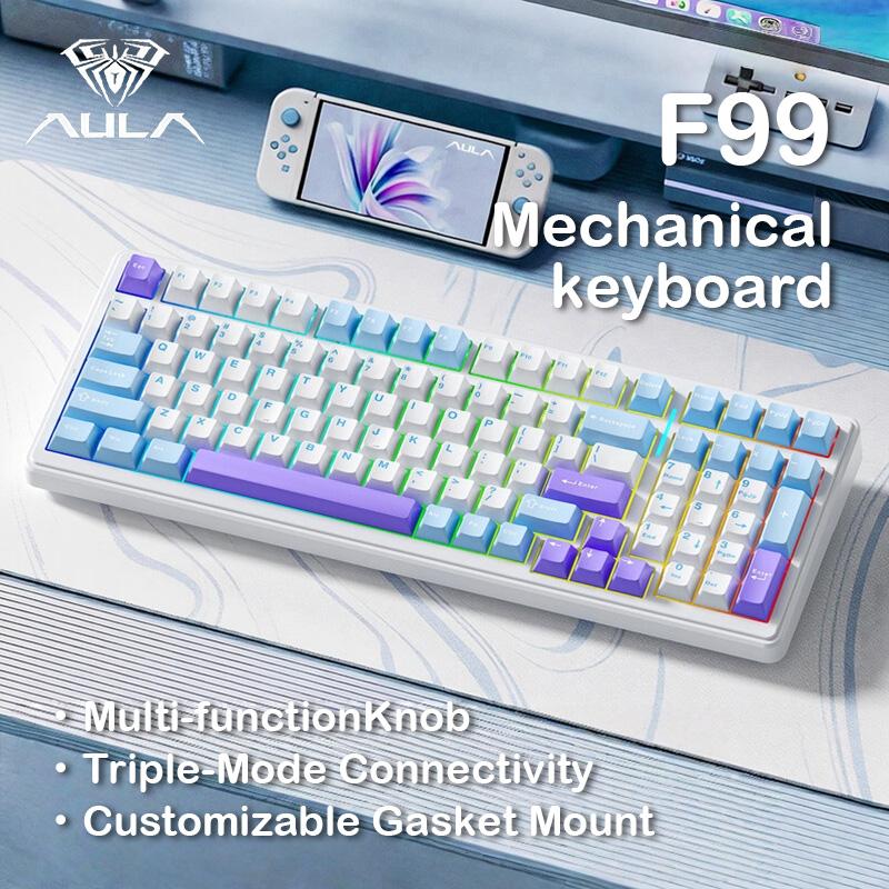 Aula F99/F99Pro Custom Mechanical Keyboard Gasket Structure Full Key Hot Swappable Wired Bluetooth Wireless Tri Mode OfficeEspor