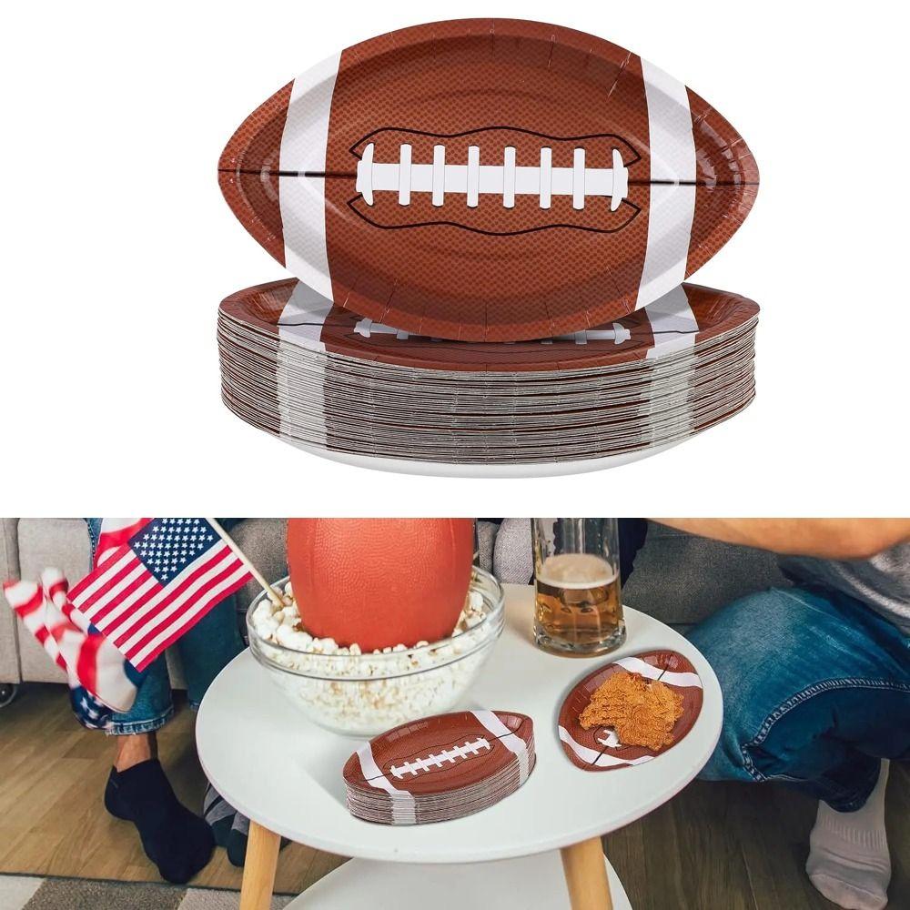 

10Pcs Oval Football Serving Trays Rugby Themed Snacks Treat Plates Super Bowl Party Supplies 32.5x24.5cm
