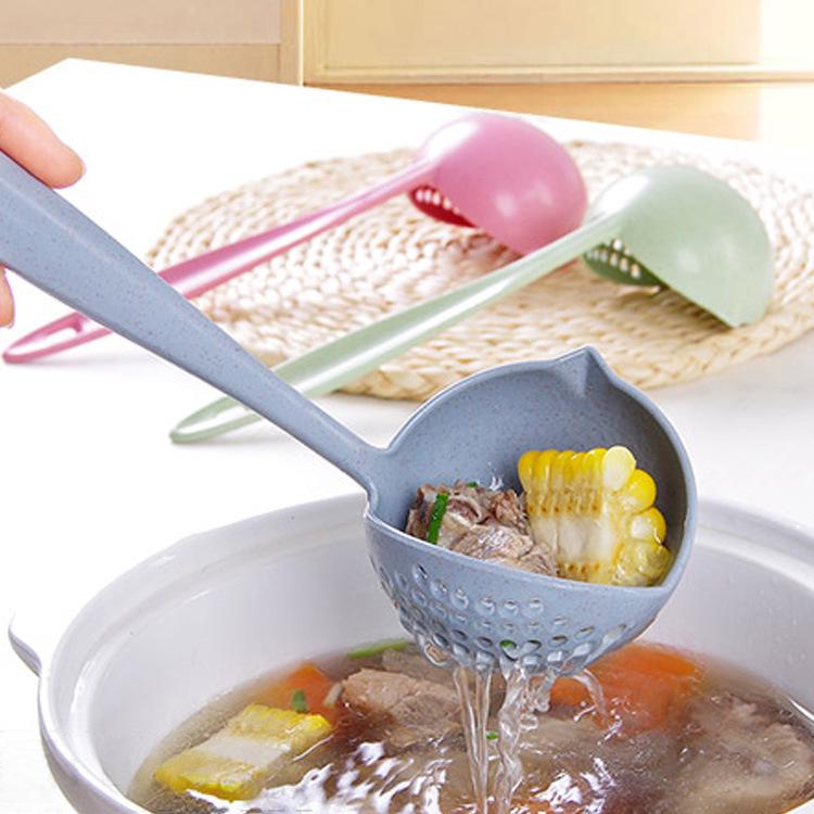 Wheat Straw Two-in-One Long Handle Soup Spoon and Colander