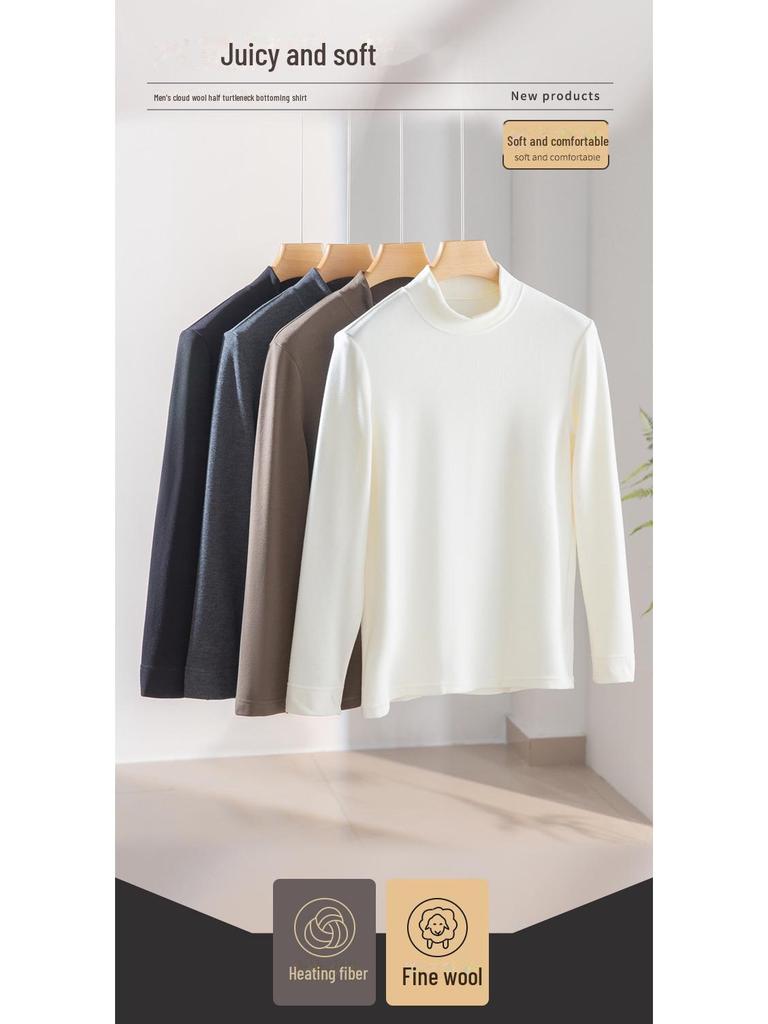 Meiyabi Men's Wool Half-High Collar Long-Sleeve Thermal Shirt for Autumn/Winter