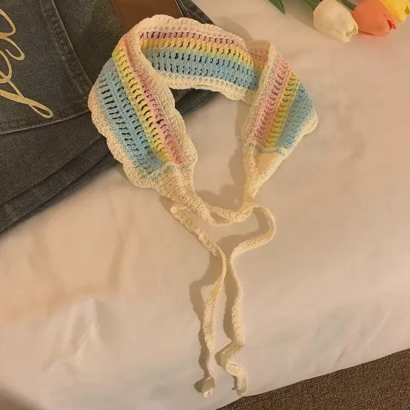 

Цветной вязаный треугольный платок и плетеная повязка на голову для женщин