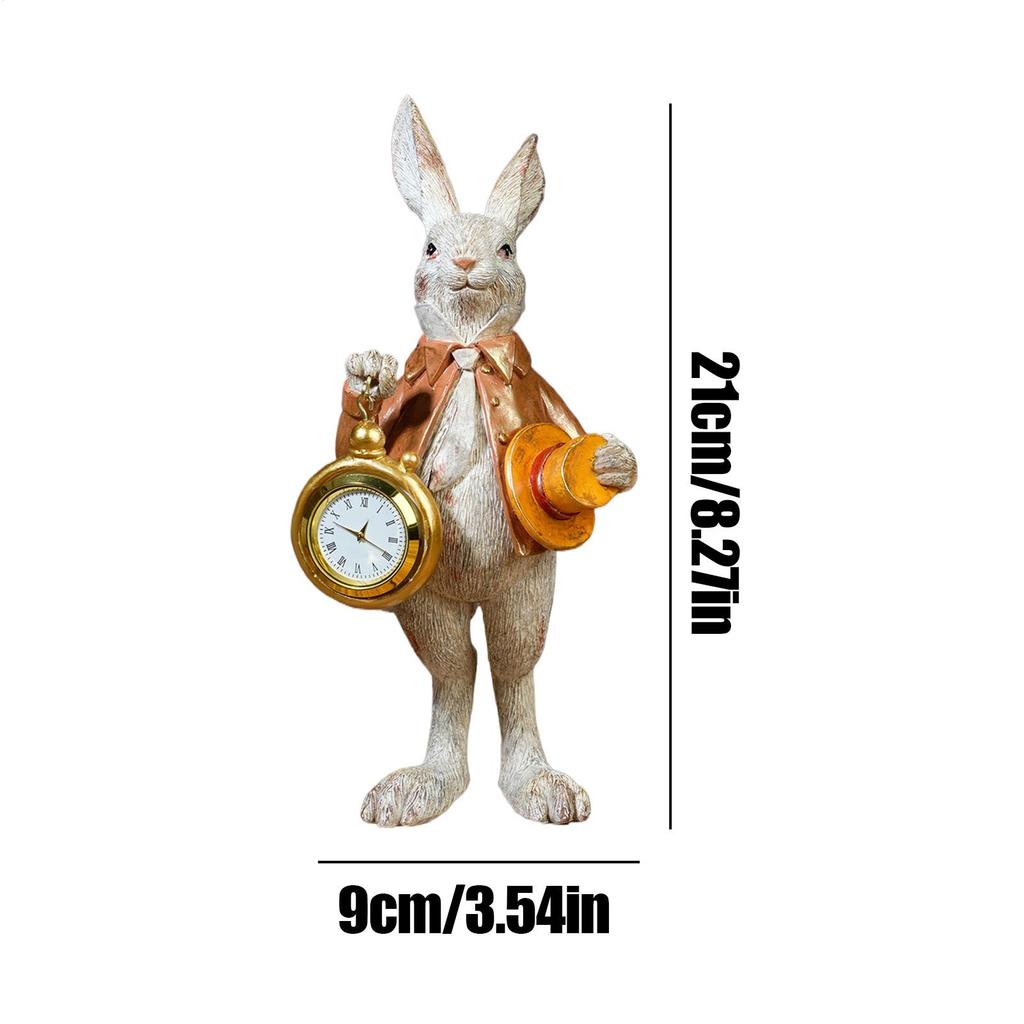 Hat Top Gentleman Rabbit Clock Ornament Cute Easter Bunny Spring Decorations Resin Bunny Figurine Pocket Watch Ornament