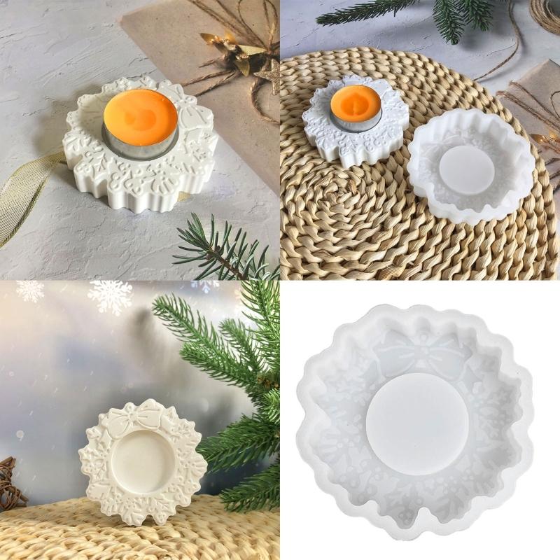 Holiday Candle Holders Mold in Silicone, Christmas Wreath Shape for Epoxy Resin, Cements and Plasters Casting, Round Tealight Decors for Tabletop