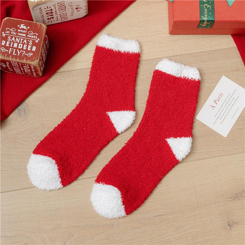Kawaii Christmas Socks Autumn Winter Thicken Warm Mid-tube Plush Women Socks Coral Fleece Cartoon Homewear Floor Sleeping Socks