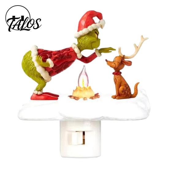 Warm Twinkling Christmas Decor Night Light, Santa Claus Grandma Bonfire Resin LED Lamp Holiday Nursery for Bedroom, Plug-in Festive Ambient