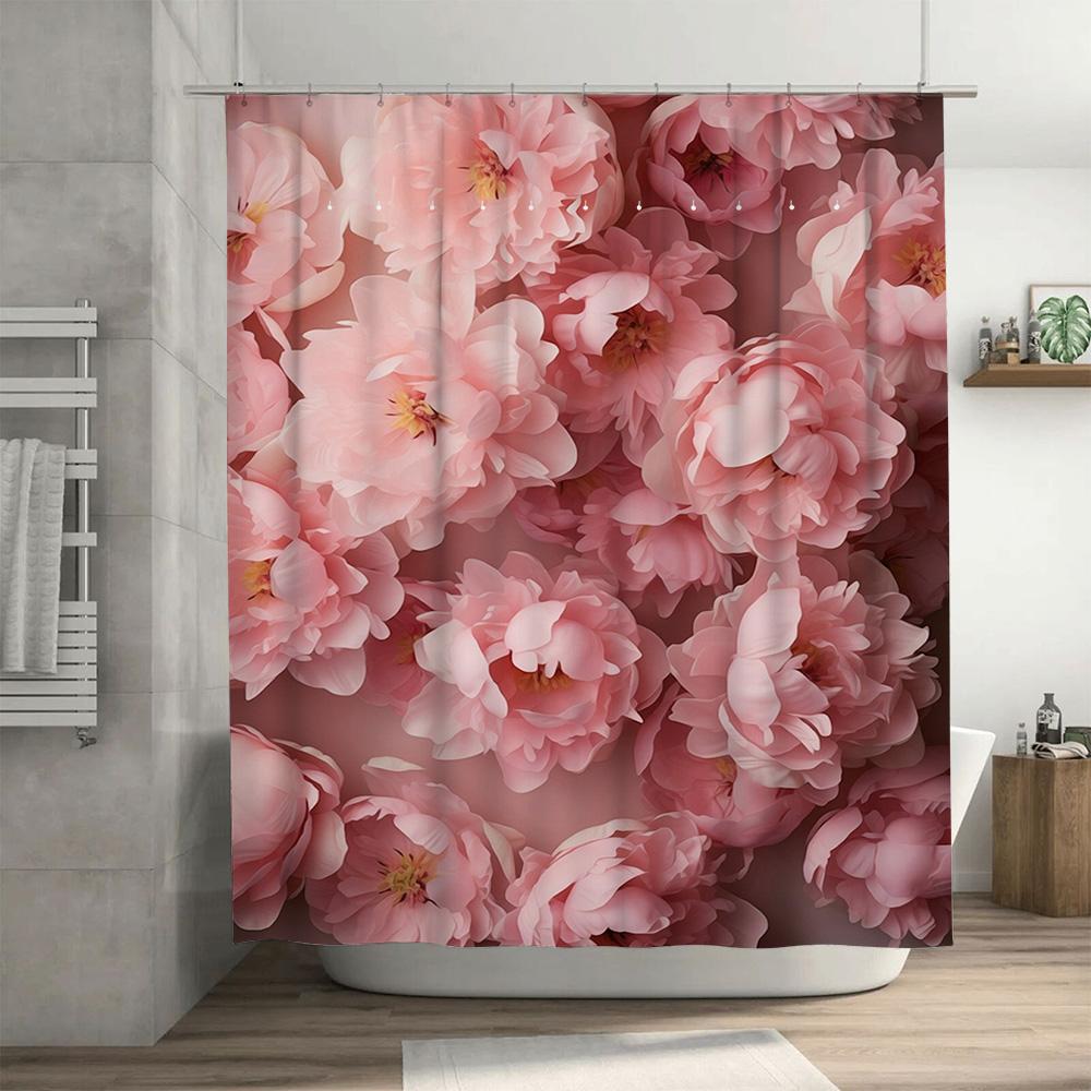 Pink Peony Bath Shower Curtain Home Decor Bathroom Accessories for Women's Bathtub Decoration Pink Flower Shower Curtains with