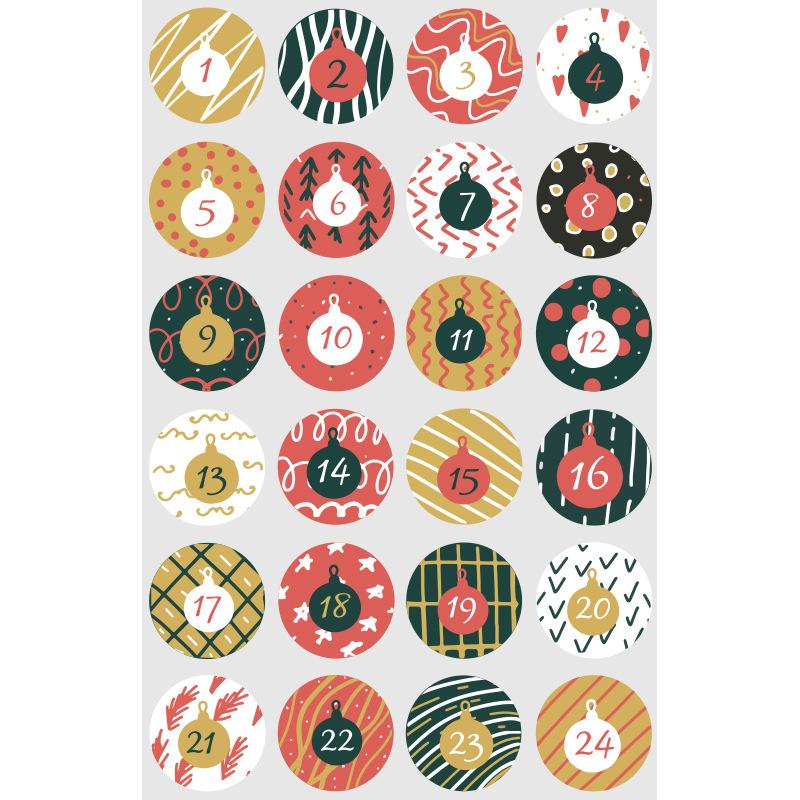 24Pcs/sheet Christmas Advent Calendar Number Sticker DIY Cookie Candy Packaging Sticker Gift Bag Wrapping Seal Dot Label