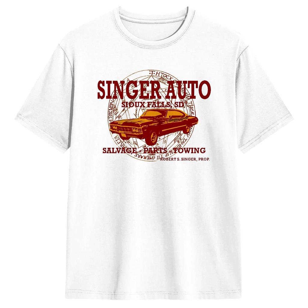 Streetwear T Shirt Summer SINGER AUTO Impala Supernatural Hip Hop TShirts Cotton Tee Shirt for Unisex Y2K Basic Short Sleeve Tops