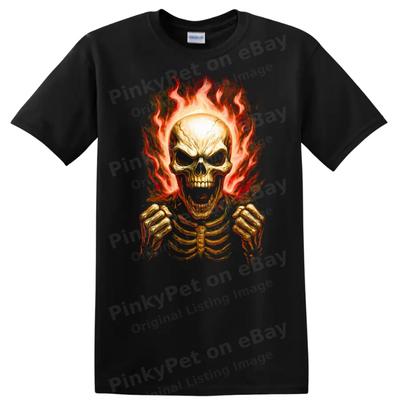 Skull Flame Graphic Halloween T Shirt Men’s Scary Bones Design Tee