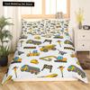 Truck Excavator King Queen Duvet Cover Yellow Tractor Bedding Set for Kids Boys Girls Cartoon Car Transporter 2/3pcs Quilt Cover