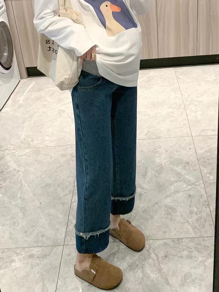 2026 Spring Korean Style Patchwork Maternity Jeans
