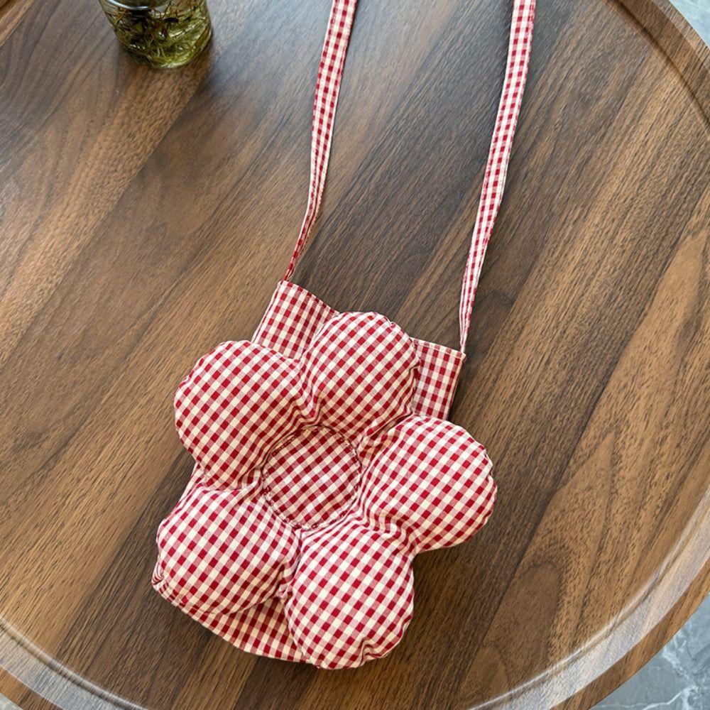 Sweet Large Capacity Shoulder Bag Cloth Ins Messenger Bag Plaid Flower Crossbody Bag Student