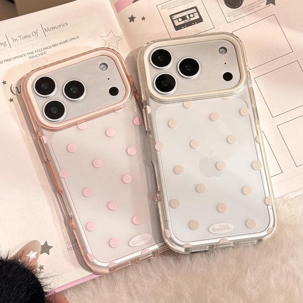 Solid Color Polka Dot IPhone17 Apple 16promax Mobile Phone Case Suitable for 14 Simple Japanese and Korean Style 13 Transparent 15 Soft Ke