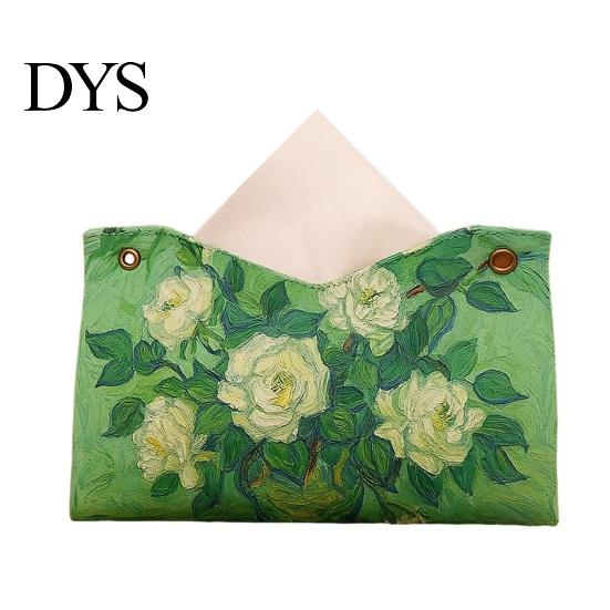 Modern Home Decor Leather Tissue Box Cover, Foldable Desktop Organizer, Oil Painting Style Napkin Holder Case, Storage Facial Paper Organizer