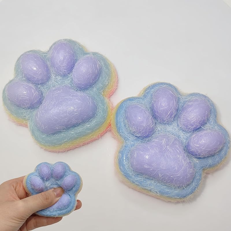 2 Pcs Squeeze Toys Handmade Cat Paw Squishy, Lifelike Rainbow Squeeze Paw, Cute Soft Squishy for Stress Relief & Goodie Bag Stuffers, Fidget Toys