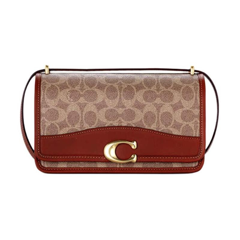 COACH 24 Gold Metal Hardware PVC Crossbody Shoulder Bag Medium Women's Red Brown