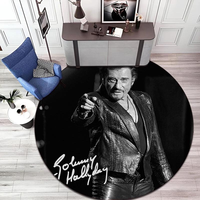 French legendary rock singer and actor Johnny Hallyday Round Carpet Soft Home Decoration Corridor Table and Chair Anti slip Outdoor Floor Mat rug H21