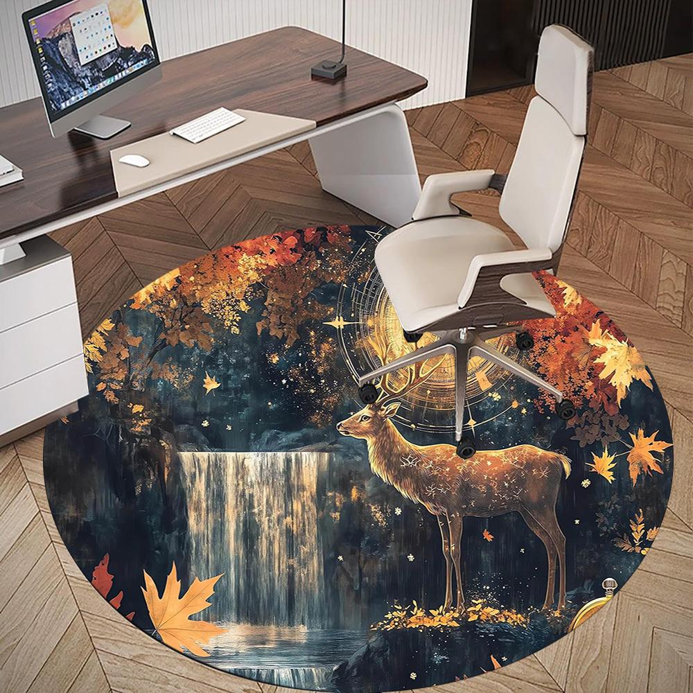 1pc Deer Pattern Office Round Rugs, Under Chair Round Rugs for Living Room, Bedroom, Bathroom Decoration Carpet 091828