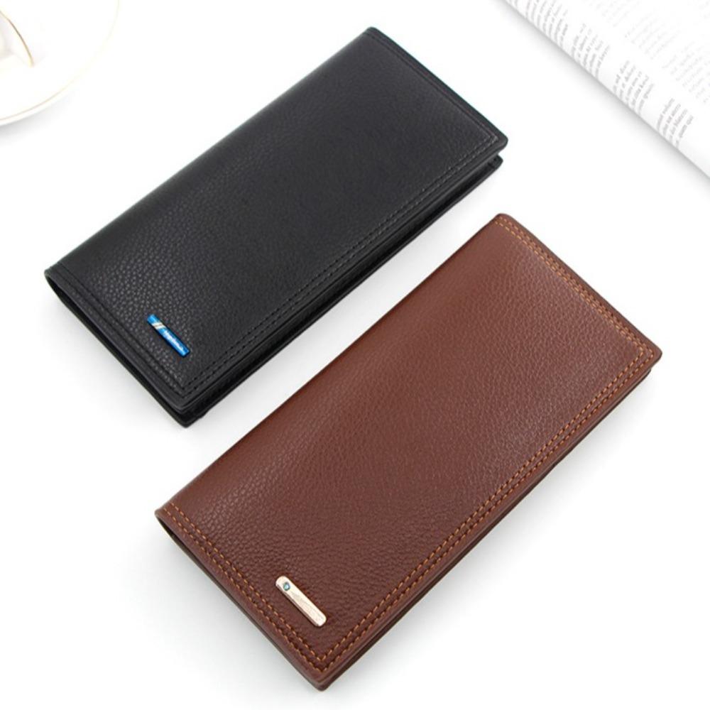 Solid Color PU Men's Long Wallet Zipper Large Capacity Male Leather Purse Handbag Multi-position Card Wallet