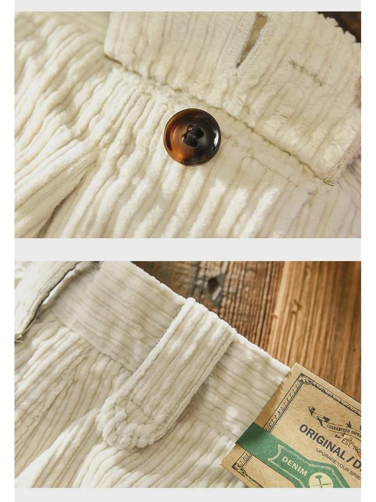 Men's Loose Corduroy Pants: Autumn/Winter Thick, Washed, Slightly Elastic, Wide-Leg, Japanese Retro Style.