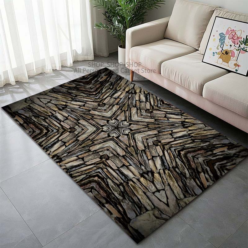 1PC Stone Mosaic Art Printed Carpet for Living Room Bedroom Sofa Home Decoration Non-slip Floor Mat Modern Carpet Large Size