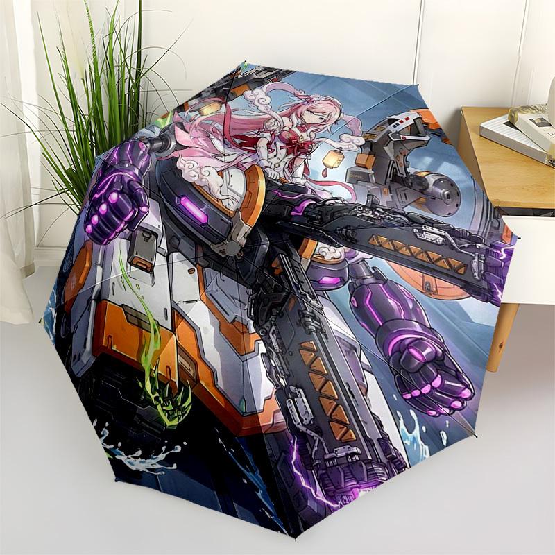 

1pc Mechanical Girl Automatic Opening/Closing Outdoor Umbrella with 8-Bone Iron Frame - Portable Tri-Fold Design for Outdoor Use, Perfect Gift fo