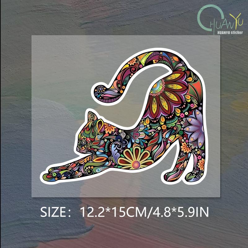 Colorful pattern cat  art stickers, car windows, motorcycle bumper stickers, waterproof reflective stickers