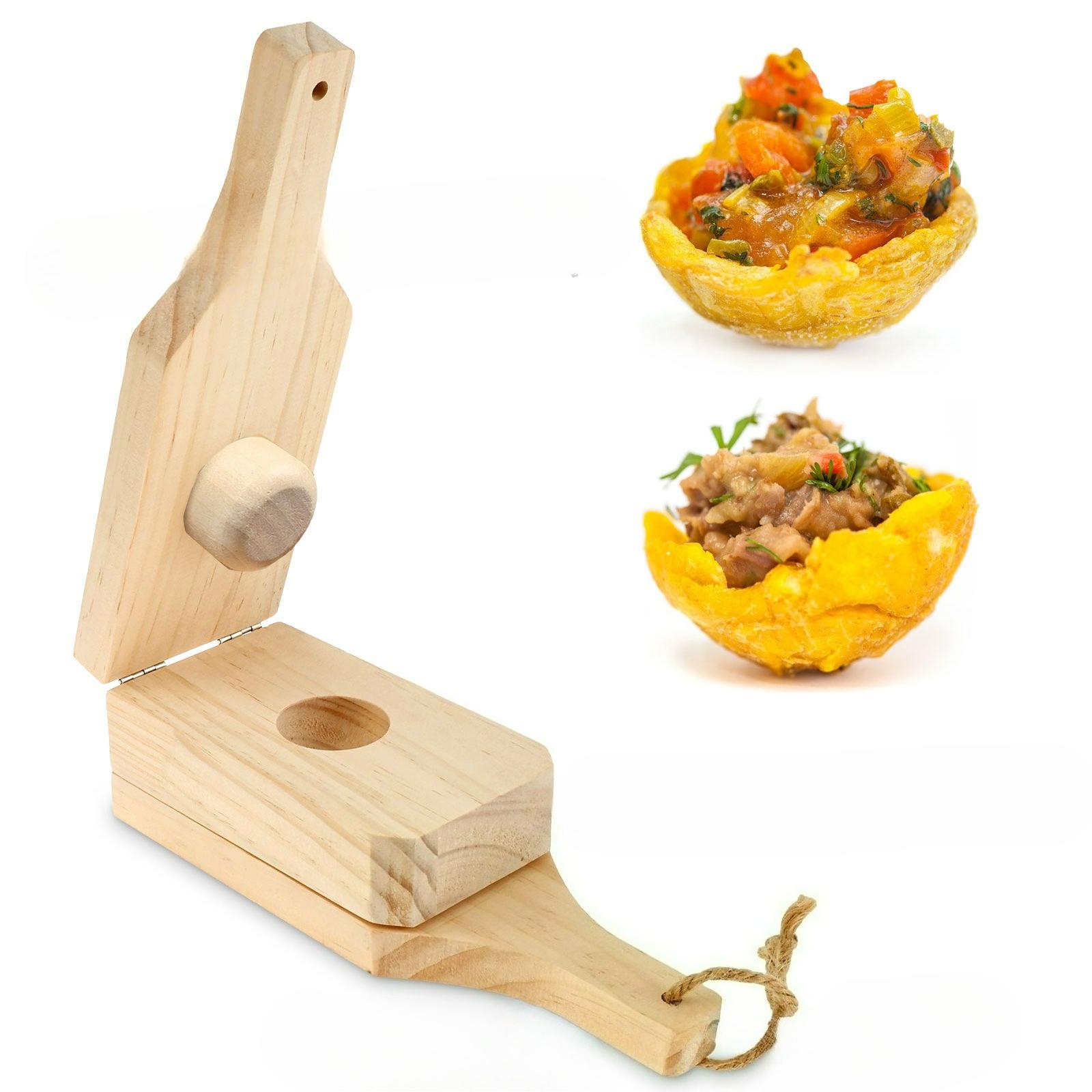 Wooden Tostones Plantain Press,2-in-1 Smasher and Cup Maker,Banana Smasher Maker for Authentic Caribbean Tostones and Stuffed Plantains Portable S