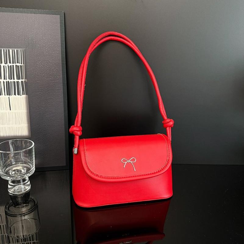 Underarm Bag Solid Color Butterfly Knot Pu Single Shoulder Bag Simple Fashion Style Shoulder Bag For Women Small Square Bag