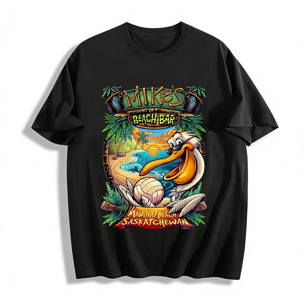 

Пляжный бар Майка Полосатая футболка с принтом пеликана Повседневная футболка из чистого хлопка Пляж Маниту XXS