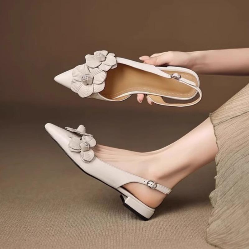 Fashion Women's Flat Sandals Stereoscopic Flower Design Women Shoes Fashion Pointed Shallow Mouth Single Shoes Pu Leather Casual Sandals