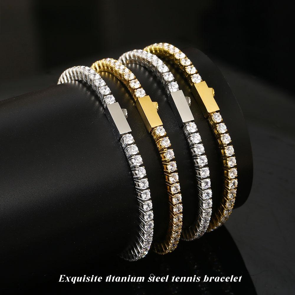 Titanium Steel Tennis Chain Bracelet, Zircon Premium Feeling Full Diamond Single Row Diamond Hip-hop Men's Bracelet Does Not Fade