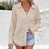 Women's Collared Long Sleeve Cotton Gauze Regular Fit Casual Button Down Shirt Blouse