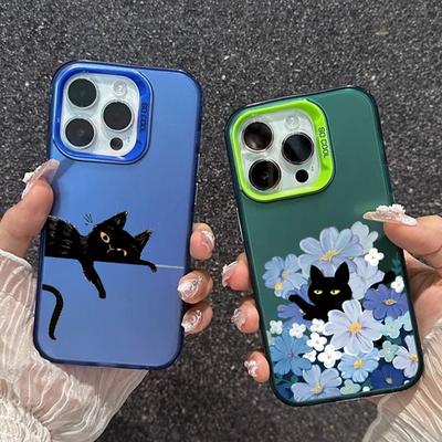 Katzen Blumen Hülle Für iPhone 16 Samsung A55 A35 A34 S24 FE Xiaomi Redmi Note 13 Pro 14C Huawei Honor 200 Stoßfestes Handy Bumper Kratzfest Vollständige Abdeckung
