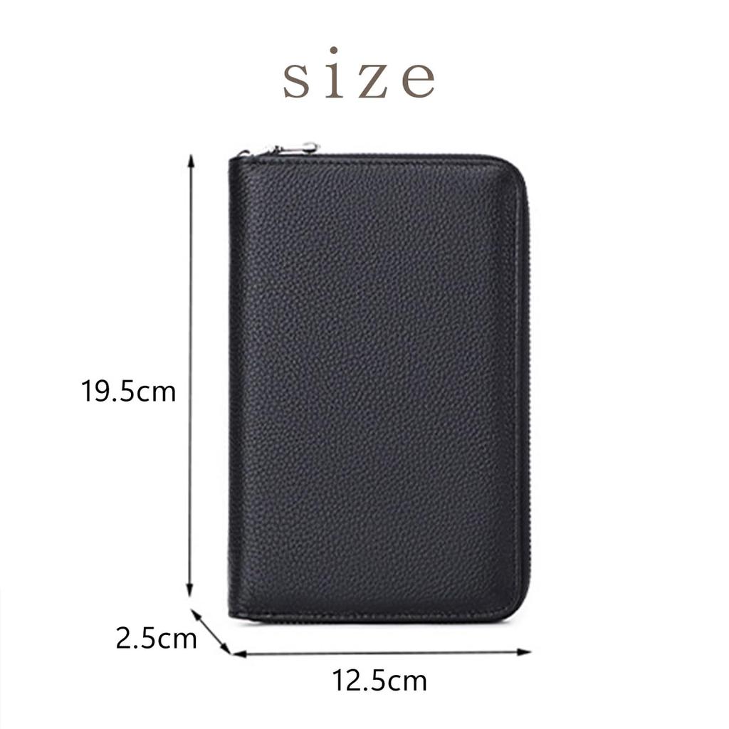 KASSAI Cowhide Leather Passbook Case with Large RFID Skimming Passport and Card Case Accordion-Style Capacity, Protection, (Black)