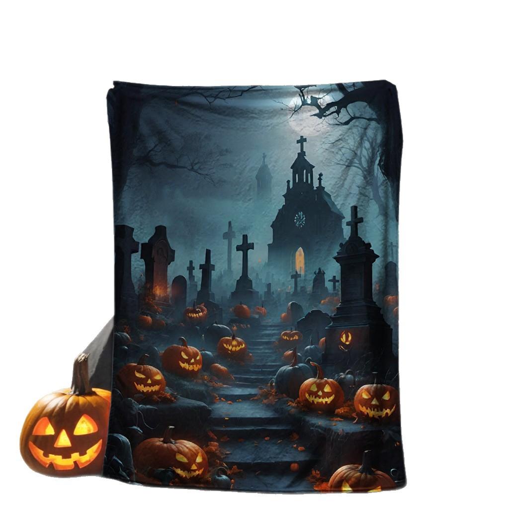 Halloween ghosts digital-printed polyester Bedroom velvet flannel cover blanket Fleece soft sofa cover blankets for beds